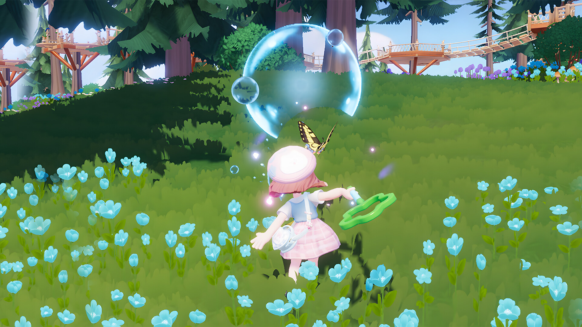 Heartopia character exploring a flower-filled forest